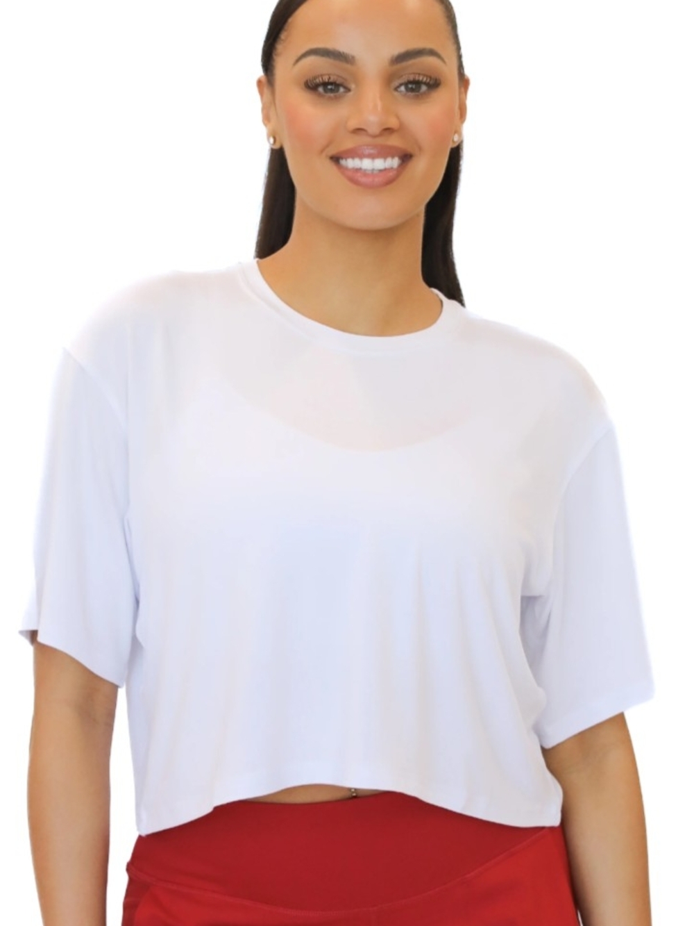 Senita Athletics White Cropped Crewneck Top
